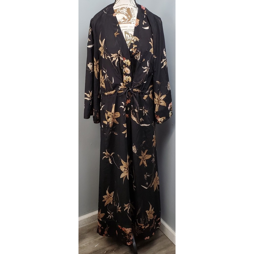 ALLSAINTS Maxi Kimono Dress Women 8 Multi Floral Print Boho Drawstring Waist EUC